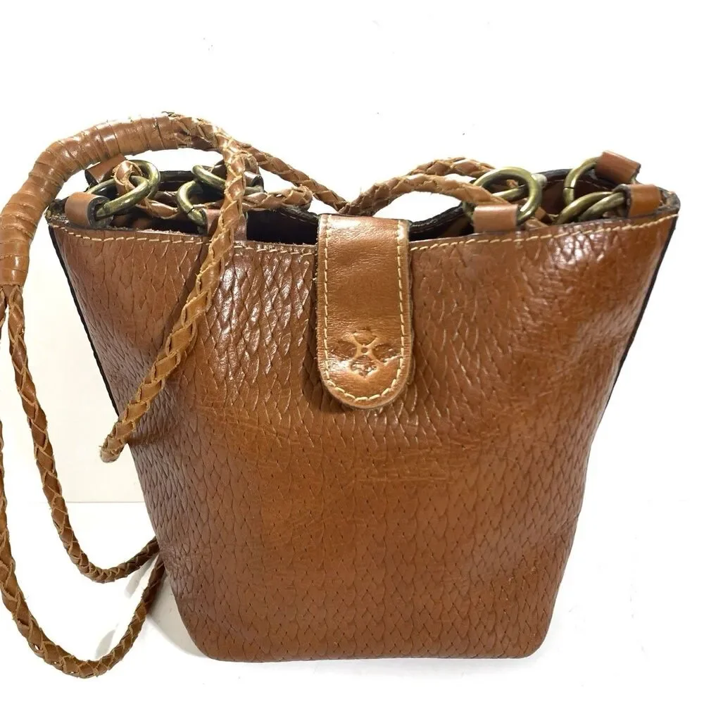 Patricia Nash Leather Weave Cognac Bucket Purse Women’s